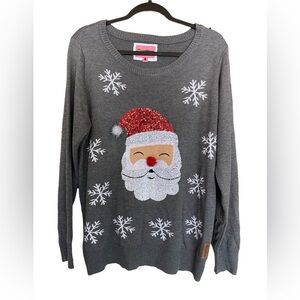 NWT Tipsy Elves Santa Sequin Ugly Christmas Sweater Cute Holiday Sz Large Grey
